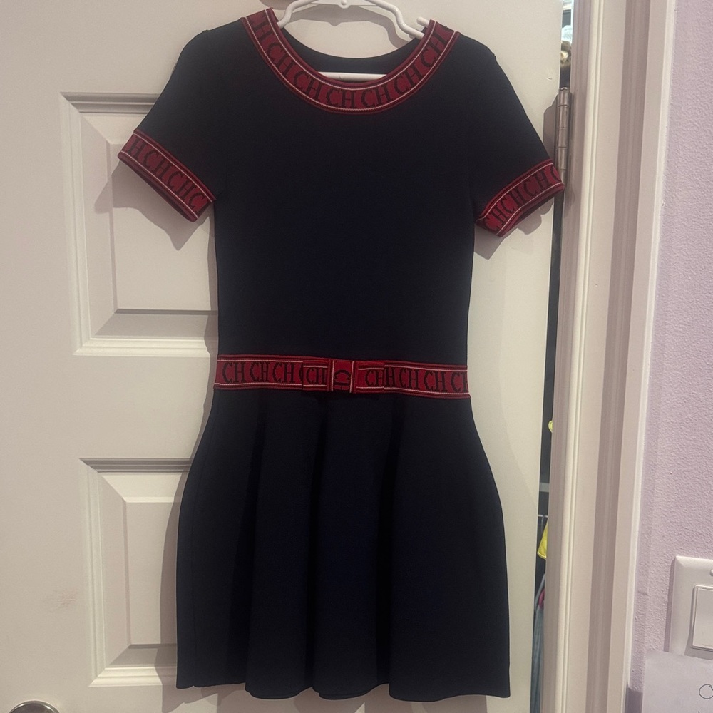 Carolina Herrera Navy Blue Dress with Red Accents